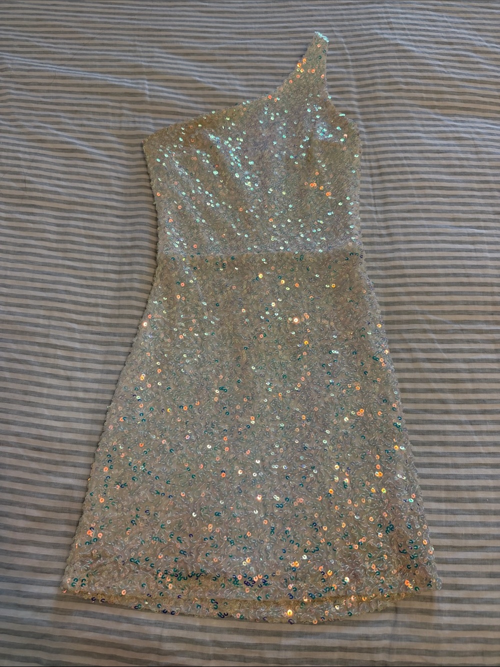 B Darlin Iridescent Sequin One-Shoulder Mini Dress